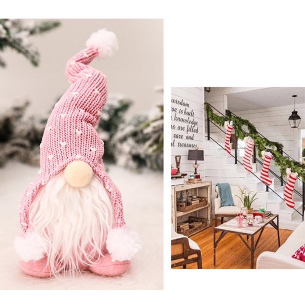 New Handmade Cute Pink White Home Decor Linen Polyester Gnome Elf Doll Figurine - Picture 14 of 14